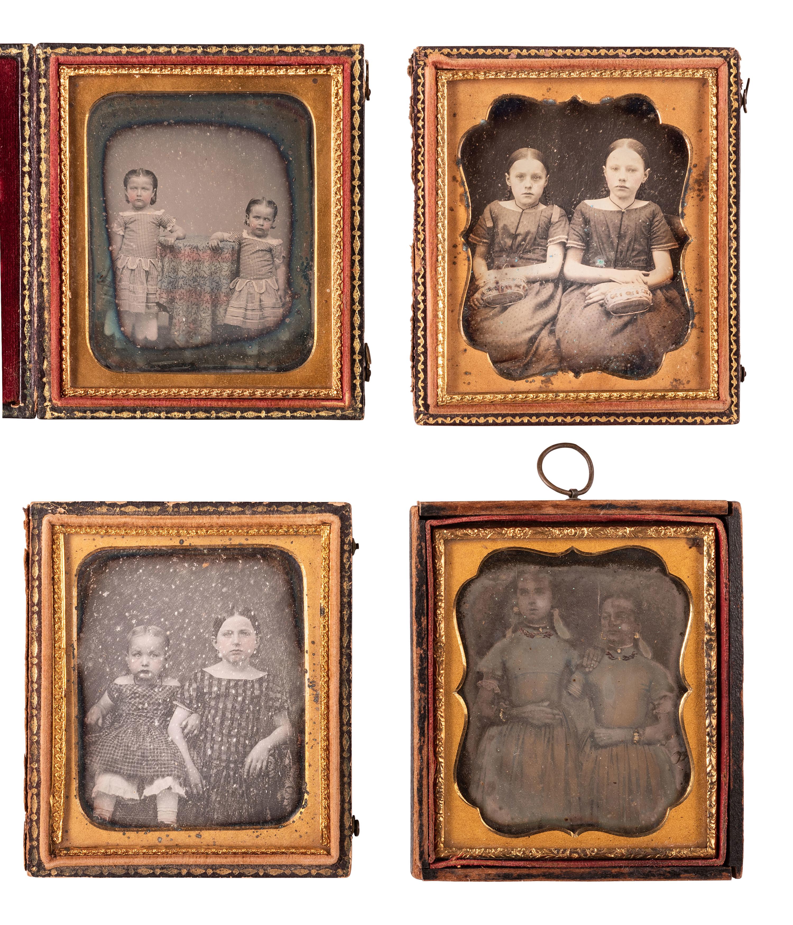 [EARLY PHOTOGRAPHY]. 32 sixth plate and quarter plate daguerreotypes of siblings, mostly sisters.