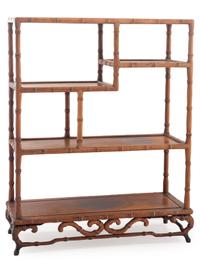 A Chinese Bamboo Carved Hardwood Etagere