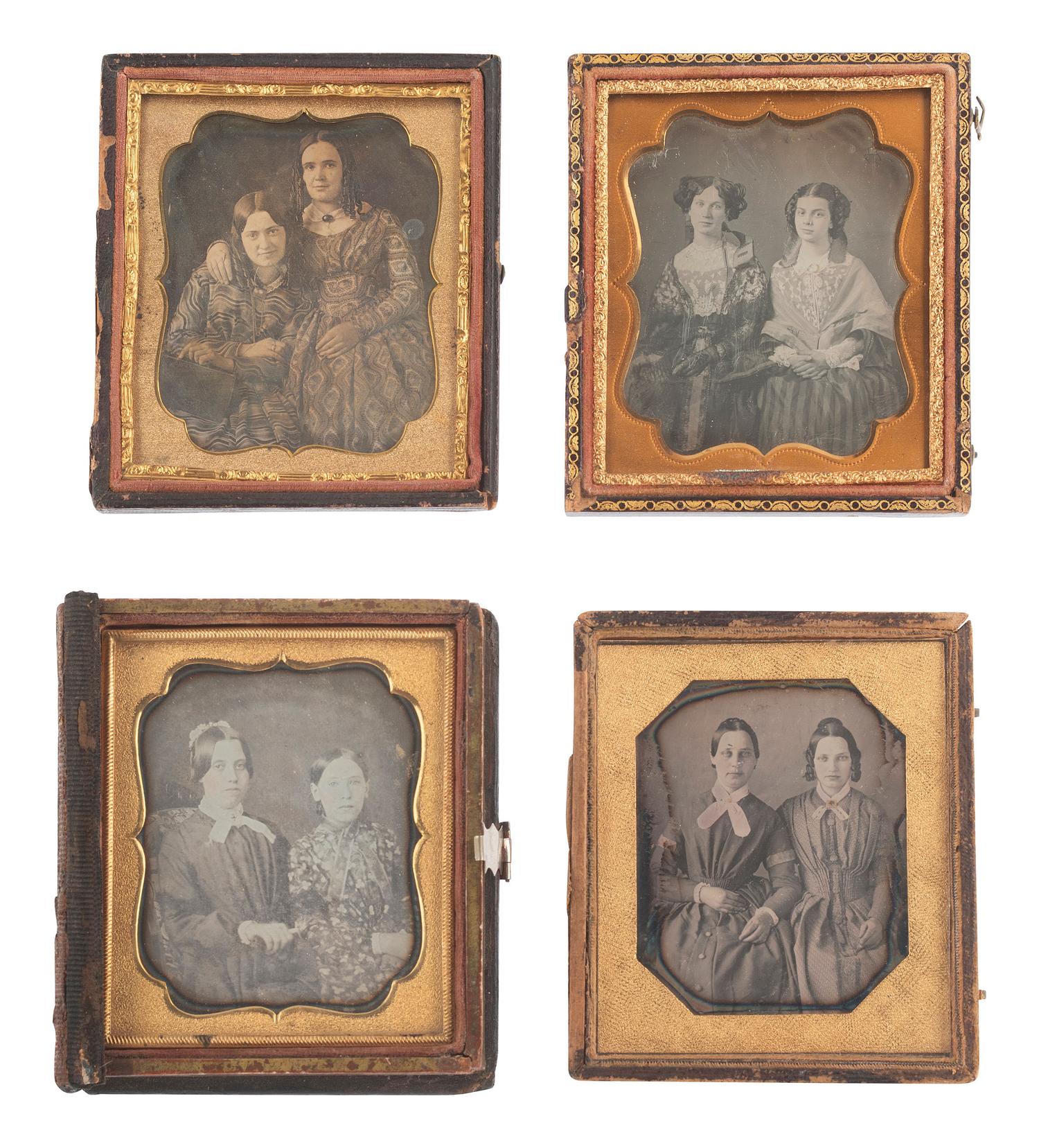 [EARLY PHOTOGRAPHY]. 28 sixth plate daguerreotypes featuring pairs of female subjects.