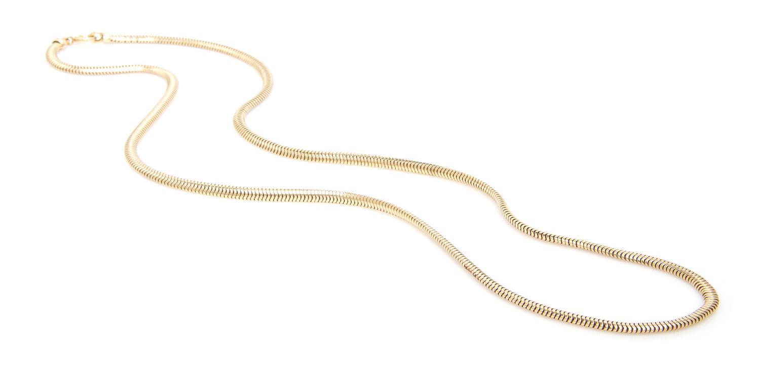 A 14 Karat Yellow Gold Flat Snake Chain Necklace, 12.00 dwts.