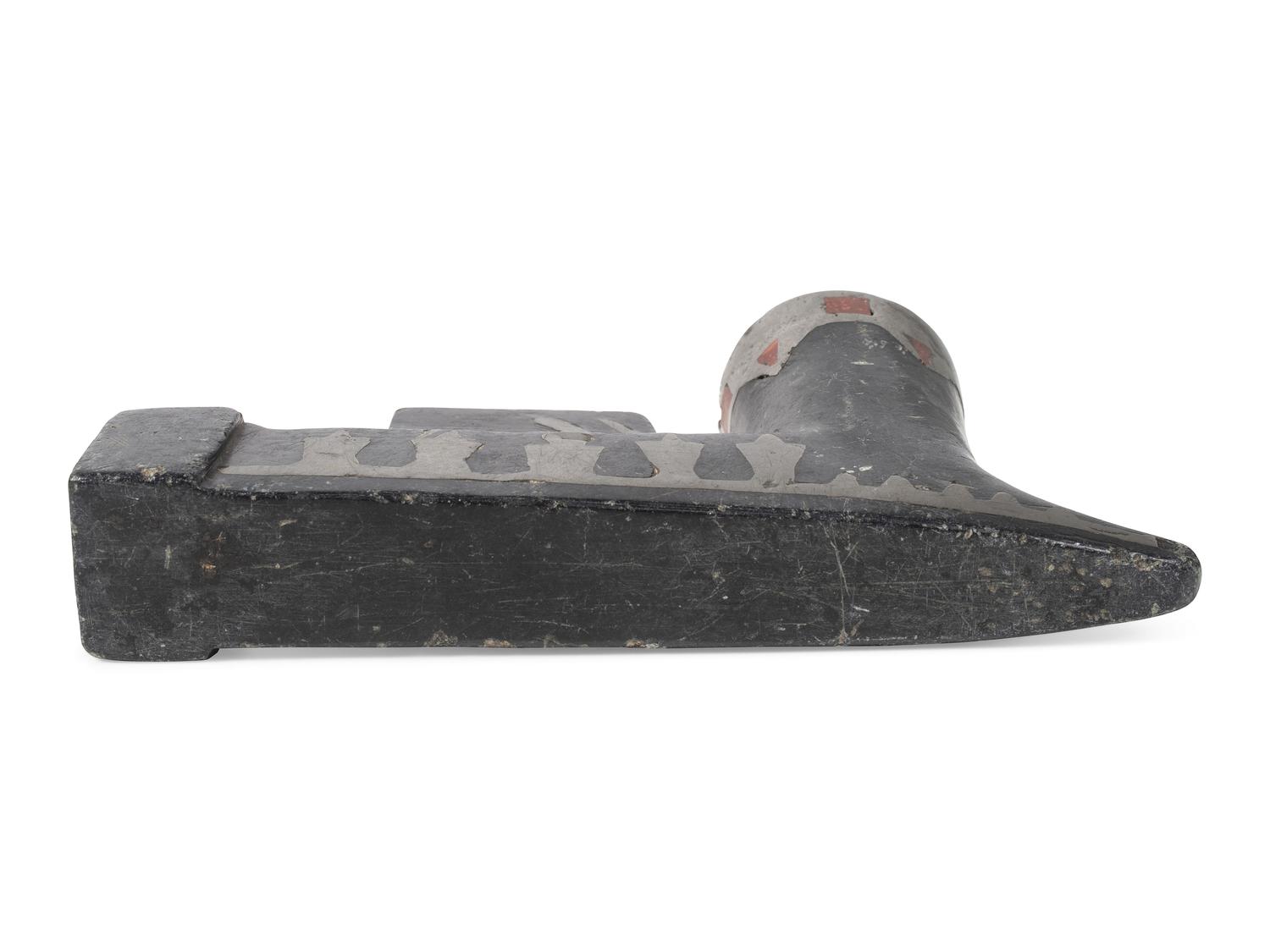 Great Lakes Steatite Pipe Bowl, with Catlinite and Lead Inlay