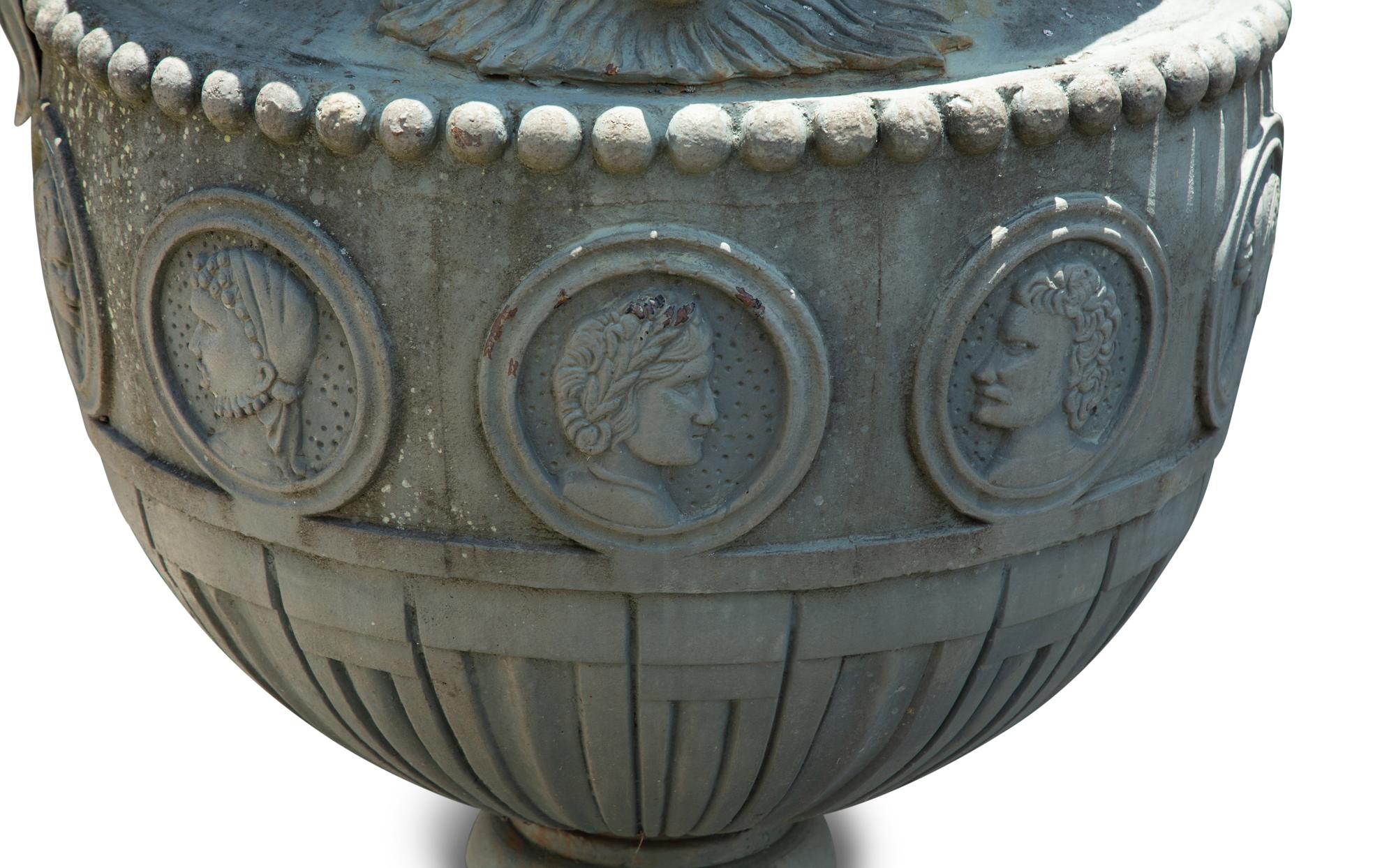 A Pair of Large Patinated Bronze Garden Urns — 20th Century