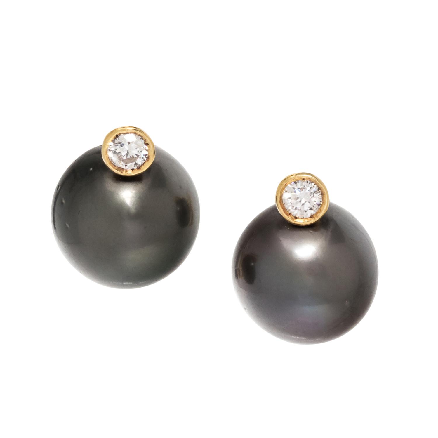 CULTURED TAHITIAN PEARL AND DIAMOND EARCLIPS