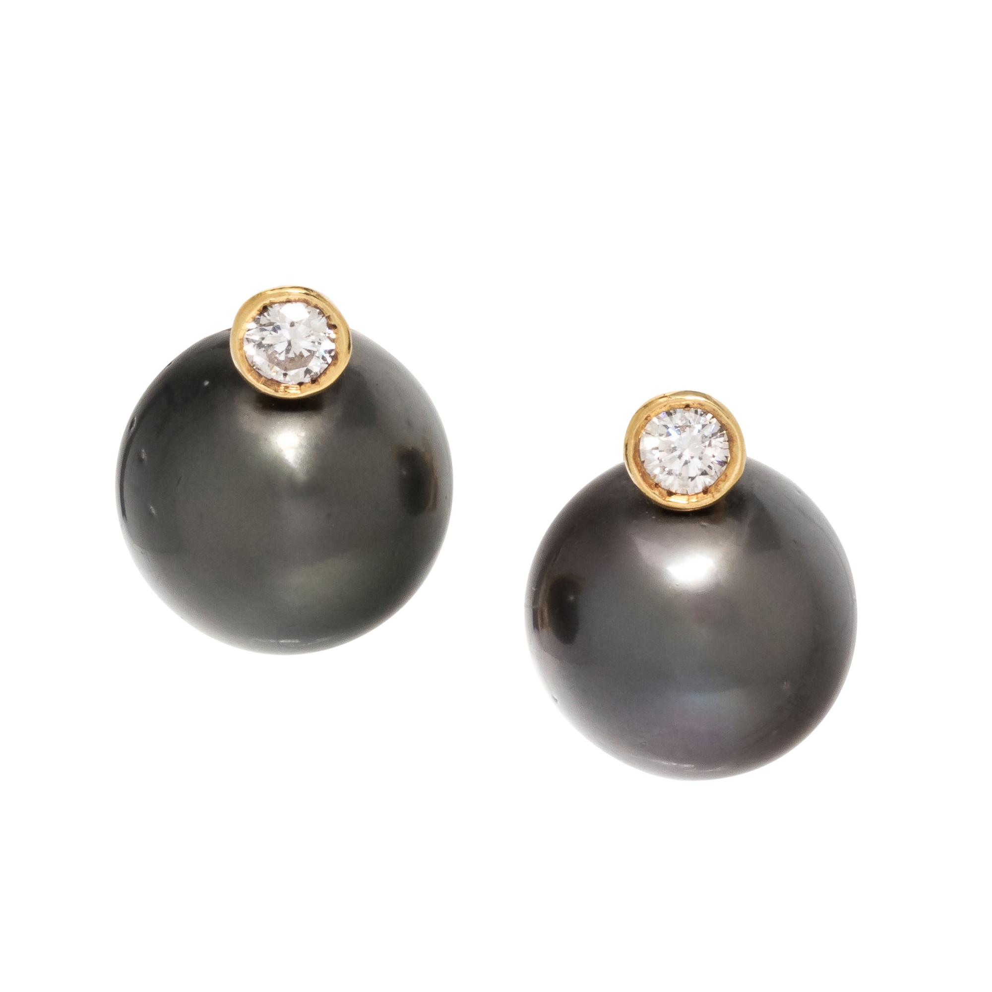 CULTURED TAHITIAN PEARL AND DIAMOND EARCLIPS