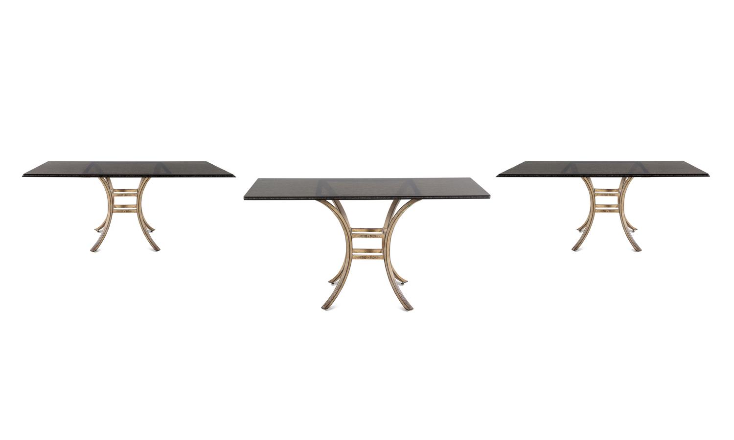 A Set of Three Crackle Glass and Stenciled Tables