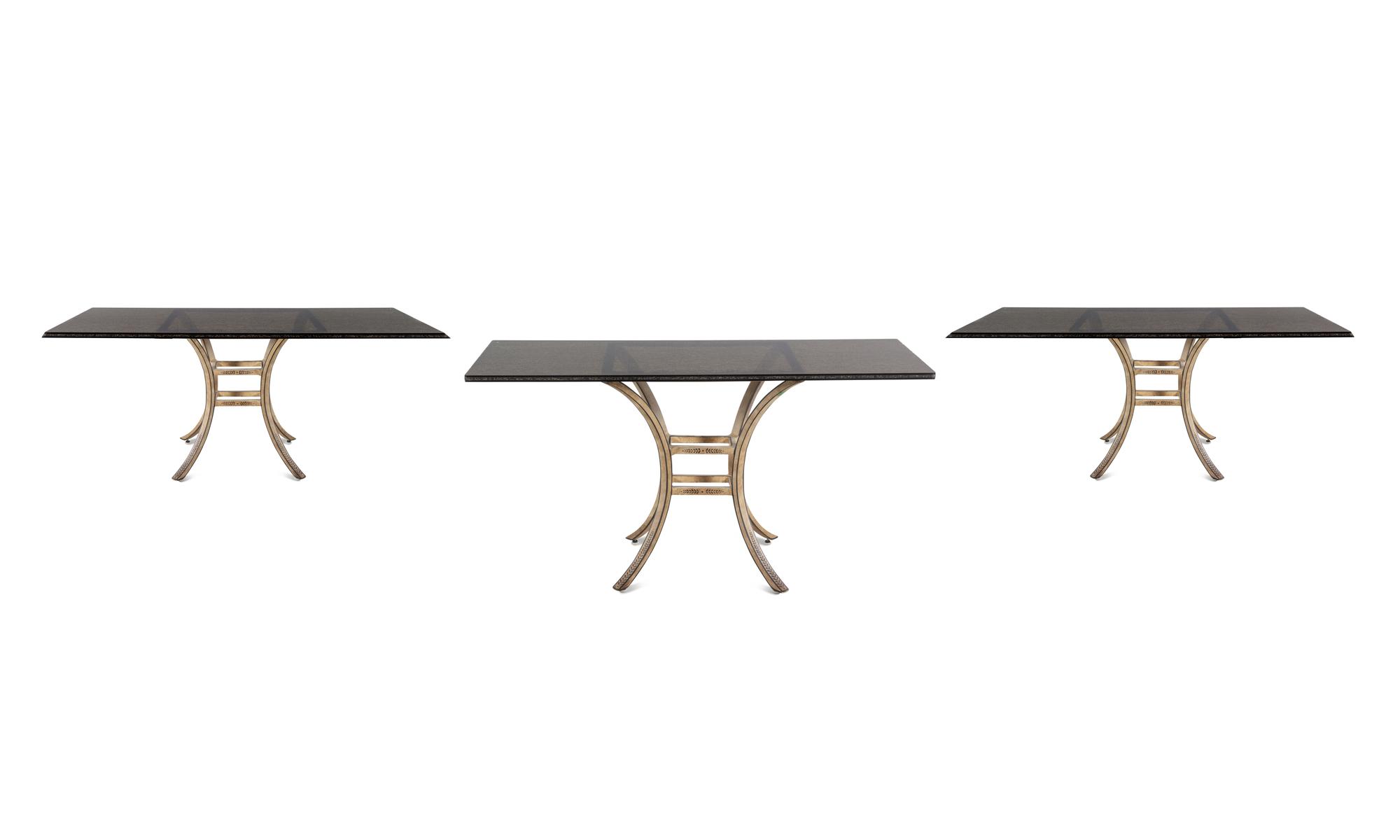 A Set of Three Crackle Glass and Stenciled Tables