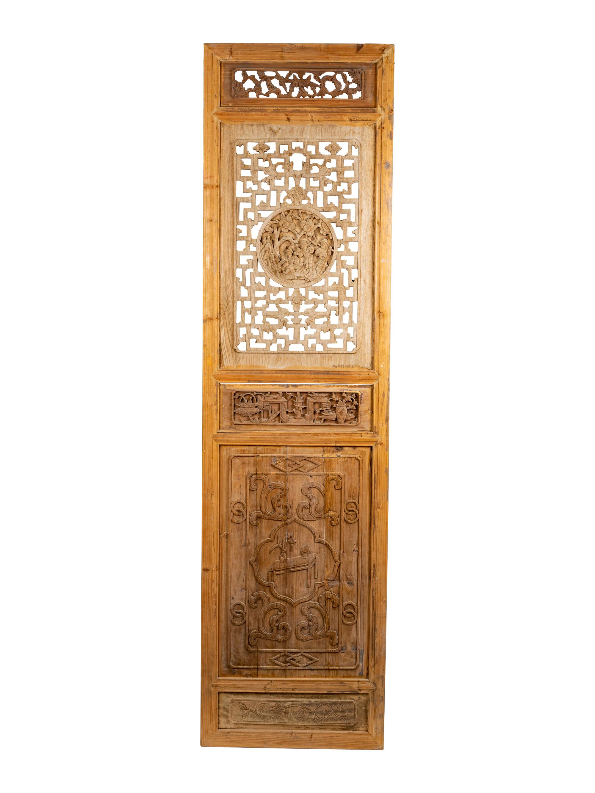 An Indian Four Panel Carved Wood Screen — 20TH CENTURY