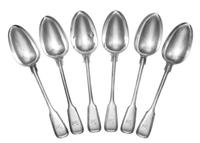 A Set of Six Victorian Silver Tablespoons , George William Adams, London, 1859 , each having an engraved elephant passant on handle.