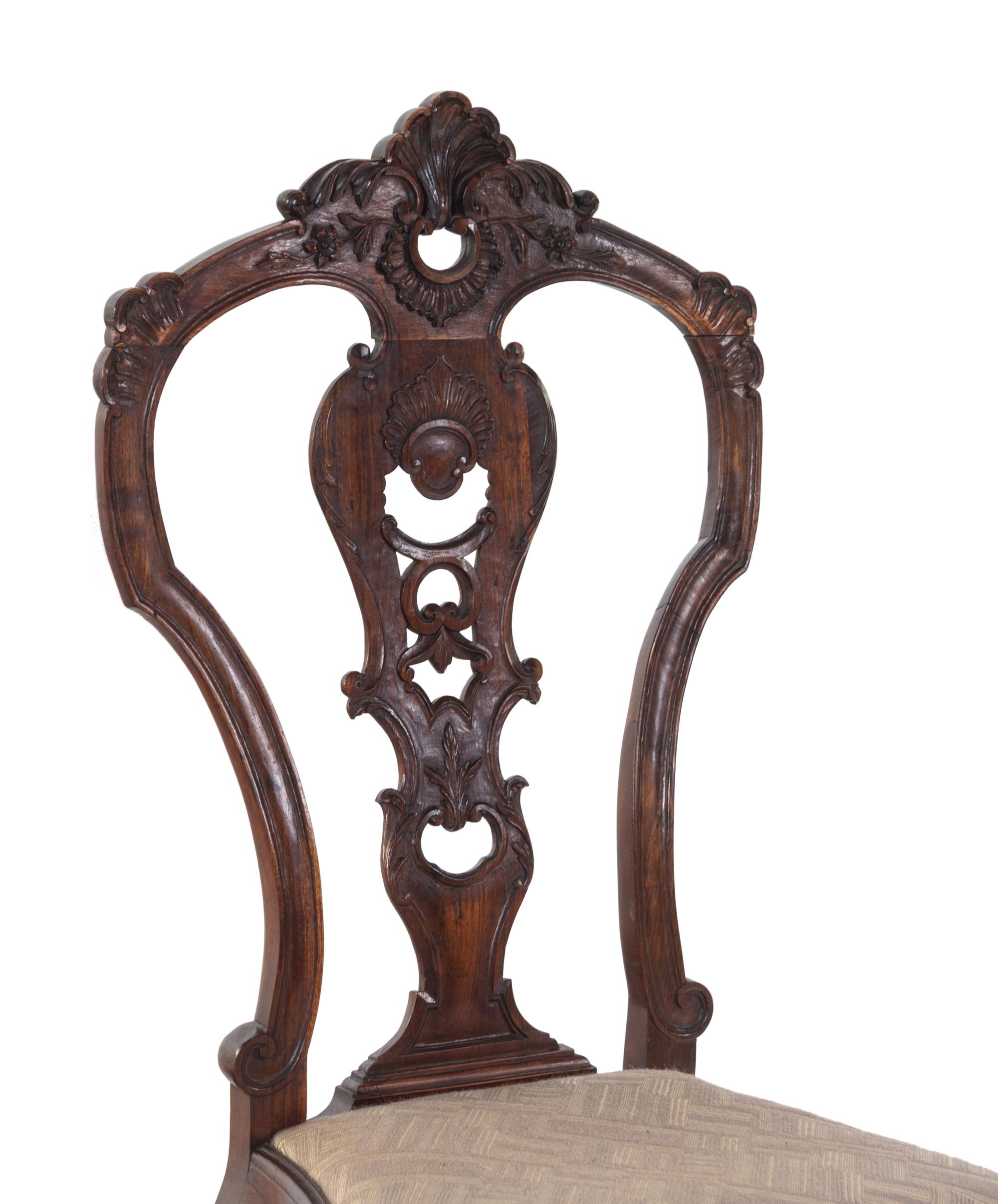 A Pair of Continental Carved Walnut Side Chairs