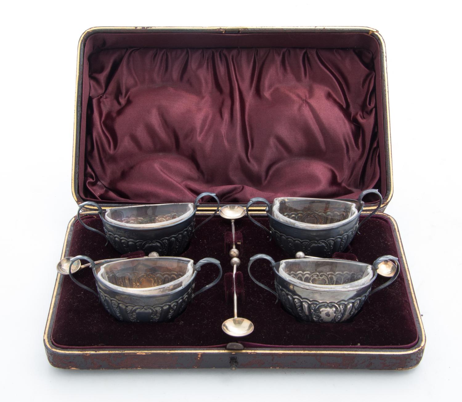 A Set of Four Victorian Silver Salts Length over handles 4 inches. — Thomas Hayes, Birmingham, Circa 1895