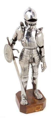 A Silvered Metal Model of a Suit of Armor Height 25 inches. — LATE 19TH/EARLY 20TH CENTURY