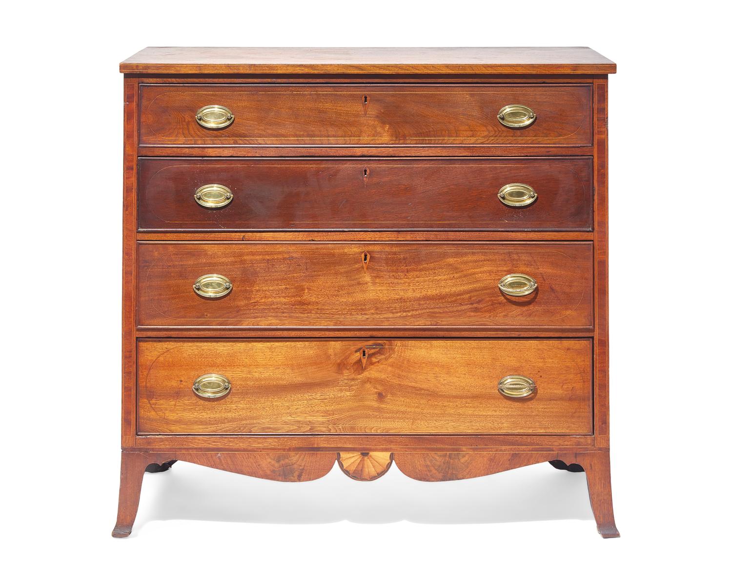 A Federal Inlaid Walnut Chest of Drawers, Circa 1800