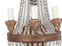 A Pair of Italian Gilt Metal and Glass Three-Light Sconces