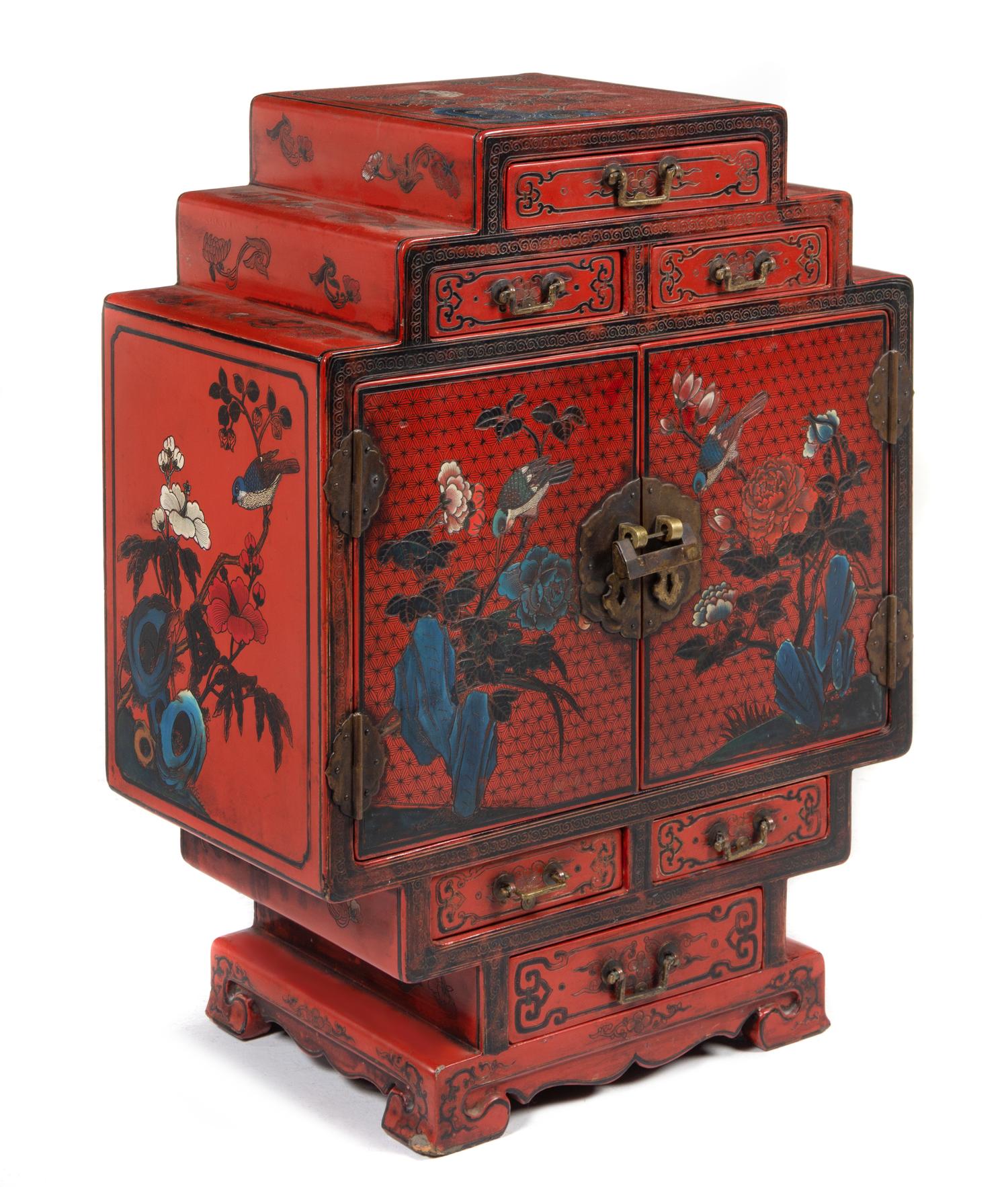 A Chinese Export Red Lacquered Table Cabinet Height 24 x width 18 x depth 10 inches. — 20TH CENTURY