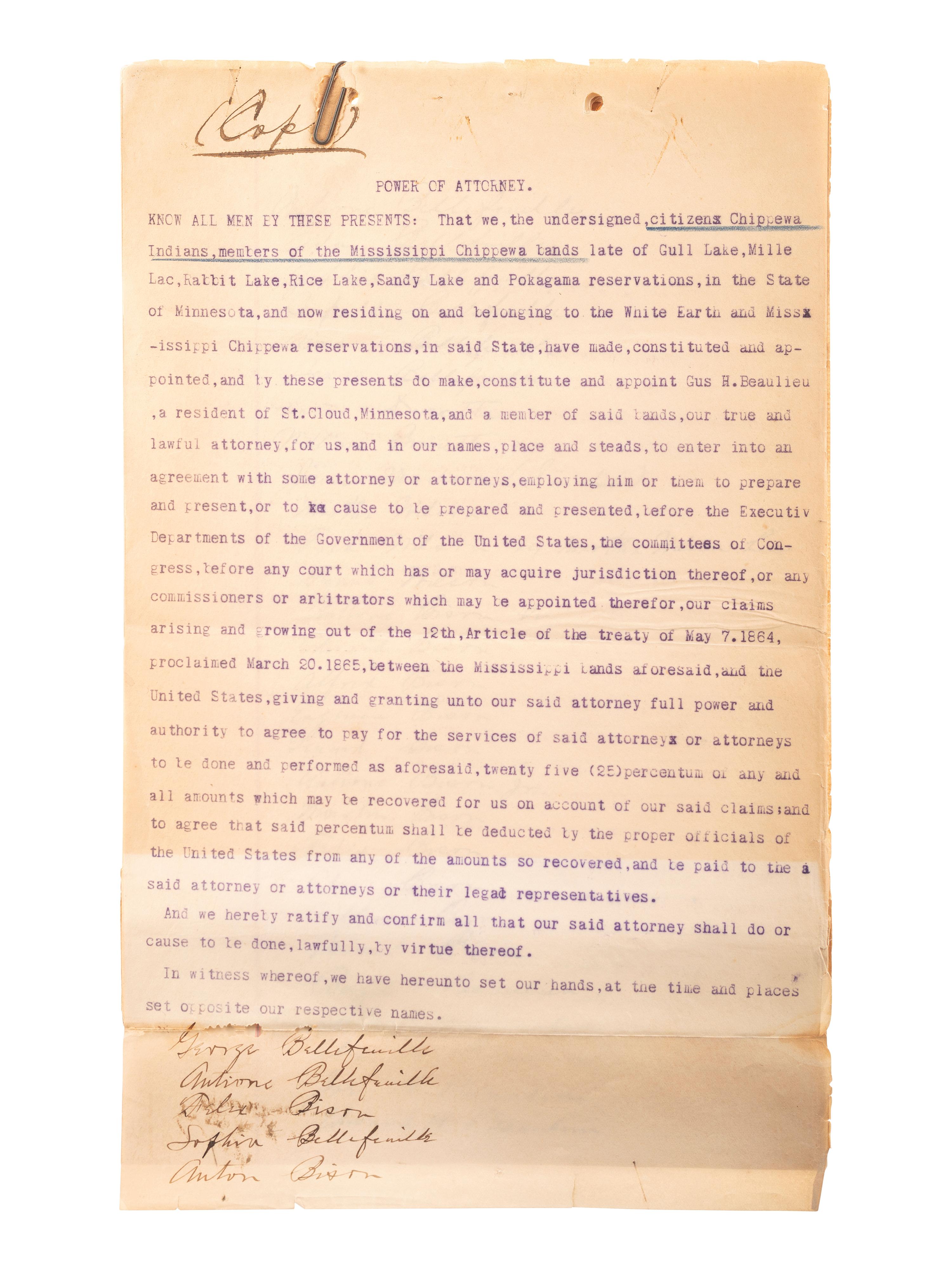 [NATIVE AMERICANS]. A group of documents related to the Sioux, Chippewa, and Cherokee Indians, ca first quarter 20th century.