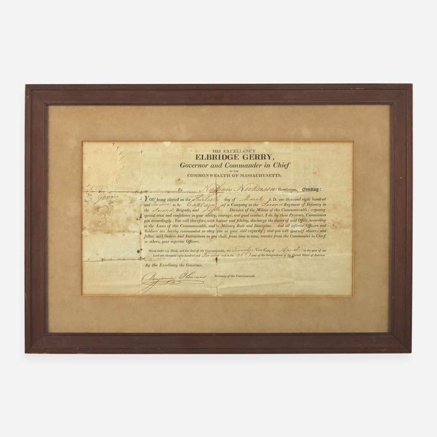 [Declaration of Independence] [Massachusetts] Gerry, Elbridge Partially-Printed Document, signed