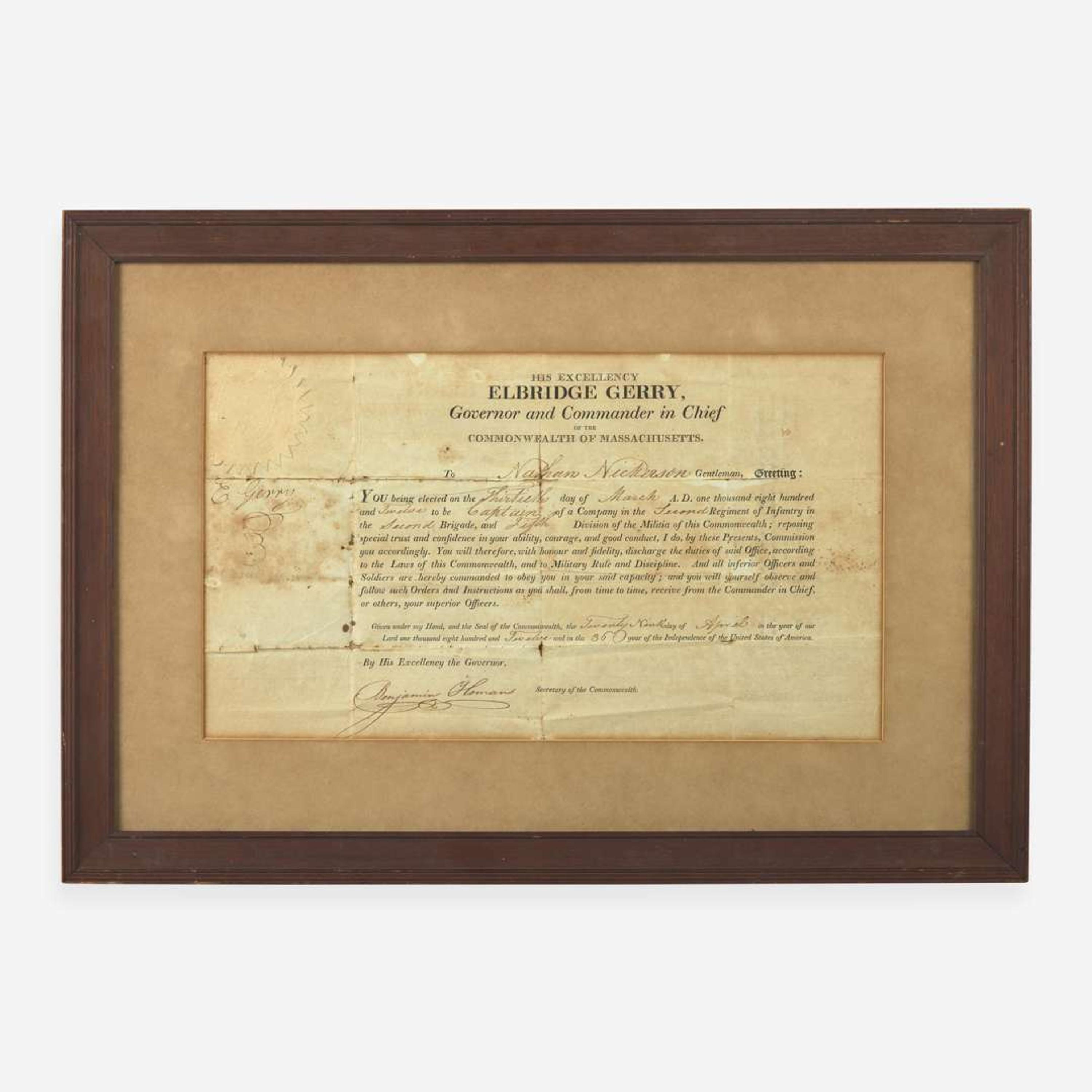[Declaration of Independence] [Massachusetts] Gerry, Elbridge Partially-Printed Document, signed
