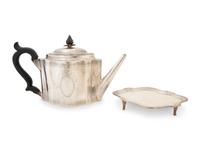 A George III Silver Teapot and Stand and Two Sugar Tongs — Hester Bateman, London