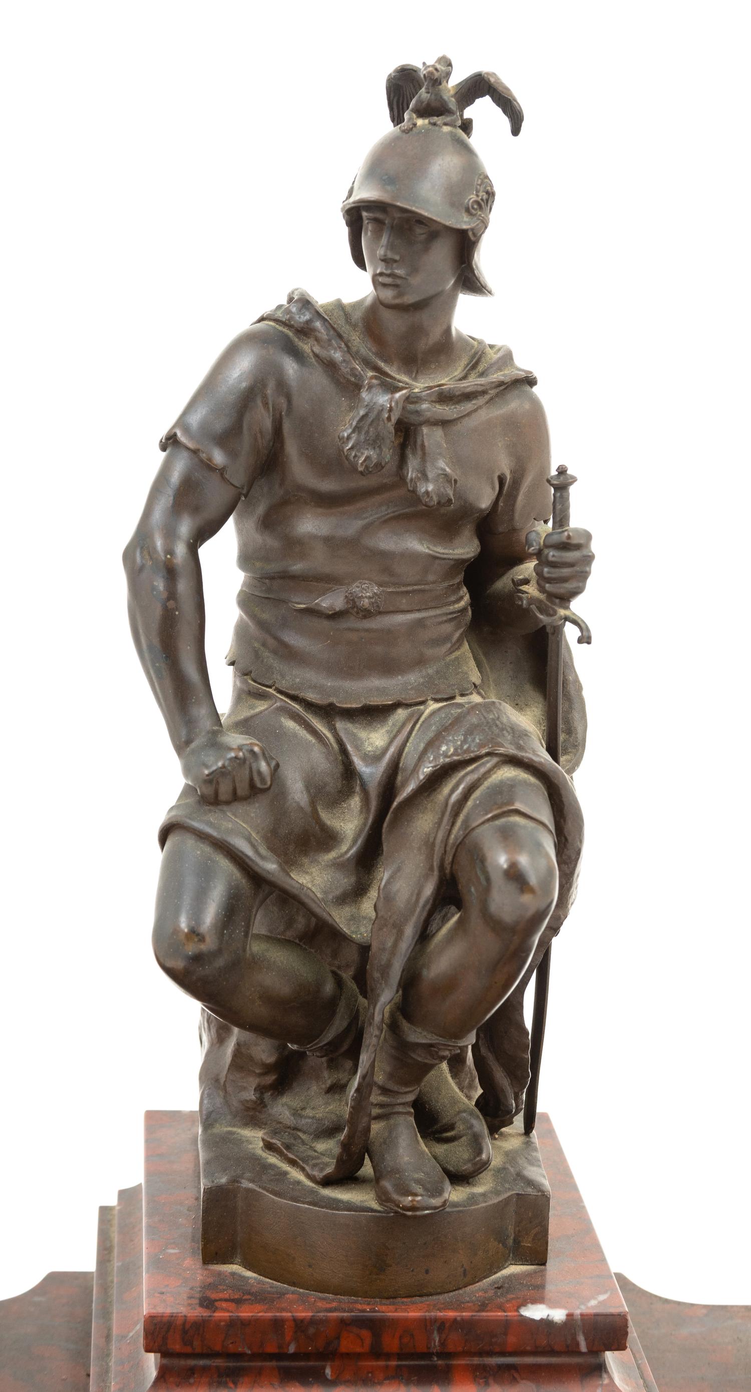 A French Bronze and Marble Figural Inkwell