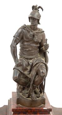 A French Bronze and Marble Figural Inkwell