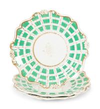 Four Sets of English Porcelain Dessert Plates and a Set of Twelve Soft-Paste Dinner Plates