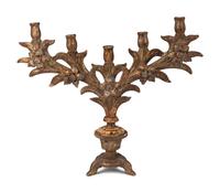 An Italian Painted Wood Five-Light Candelabrum