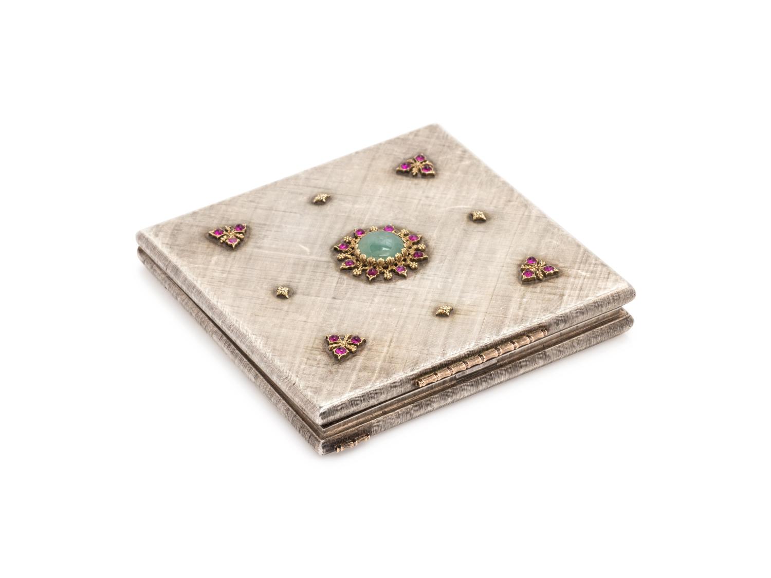 Buccellati, Sterling Silver, Jade and Ruby Compact