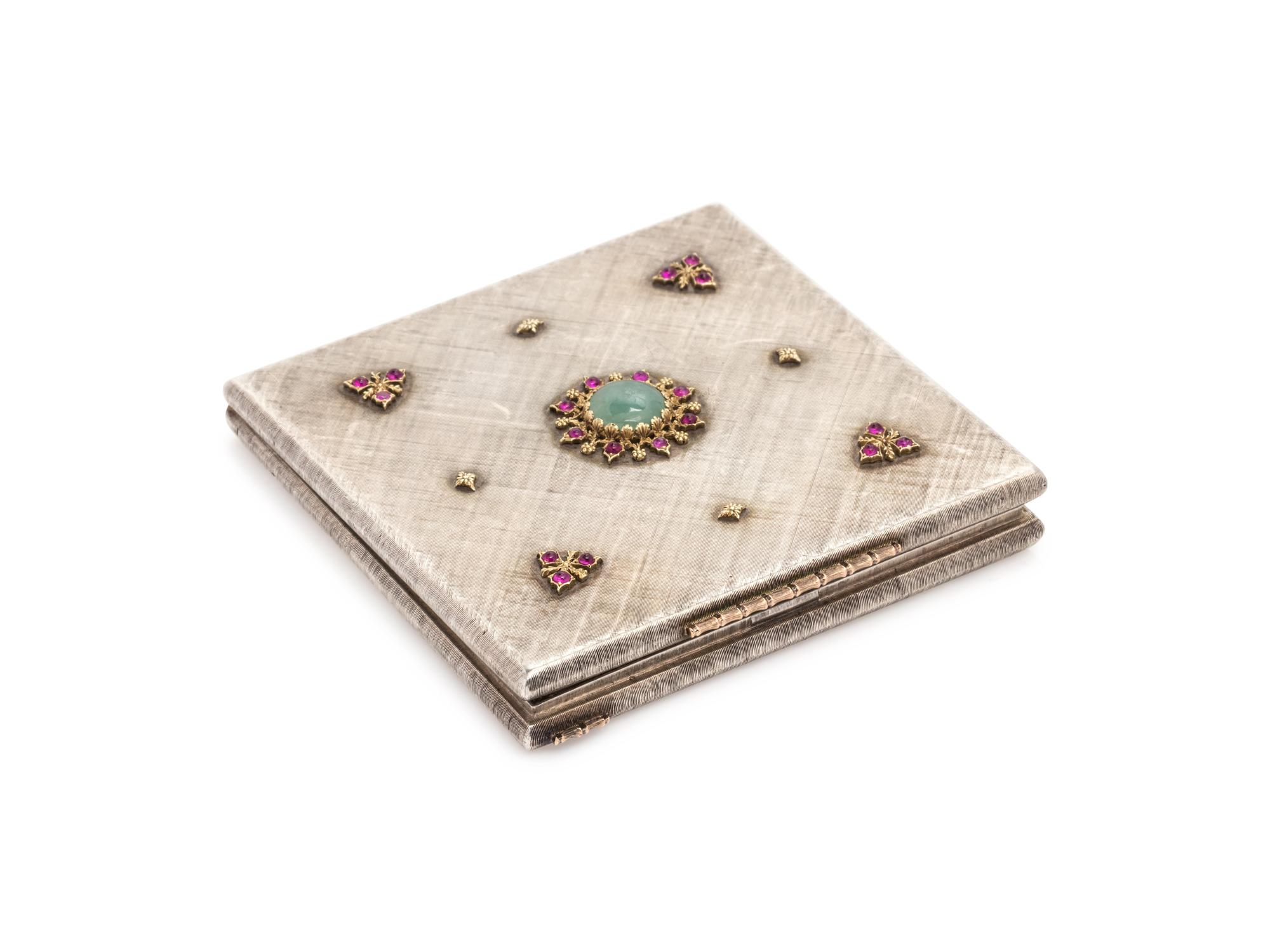 Buccellati, Sterling Silver, Jade and Ruby Compact