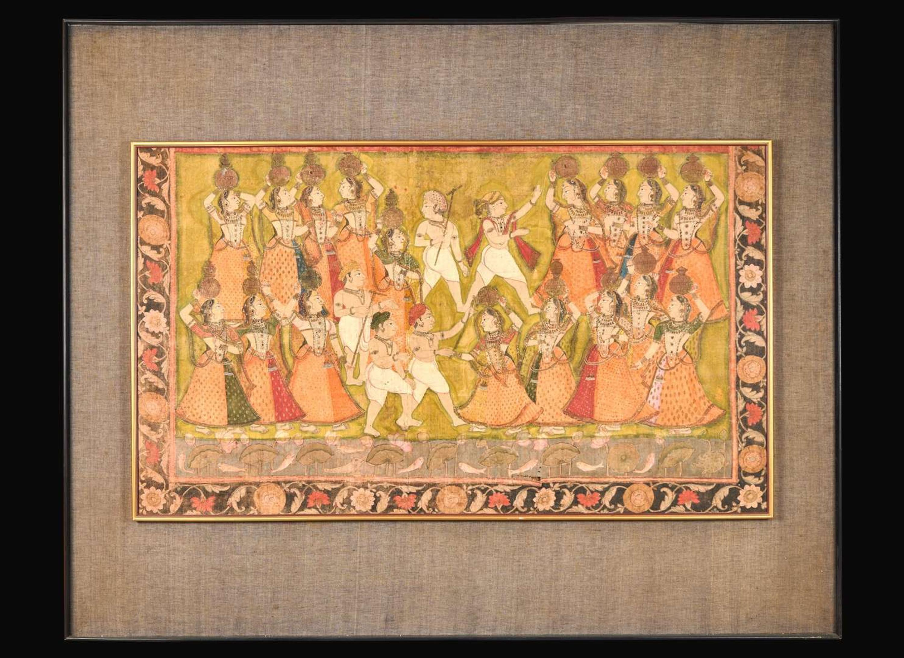 An Indian Pichwai depicting Gopis and Cowherds, 19th century or earlier, Gopis與牛群 十九世紀或更早