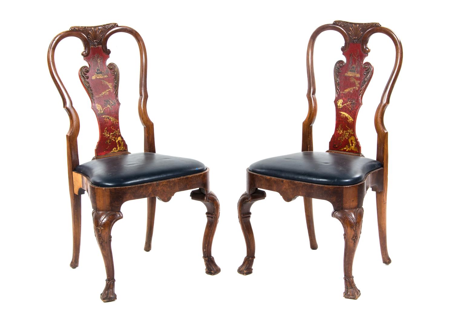 A Pair of Queen Anne Style Lacquered Side Chairs, Height 40 inches.