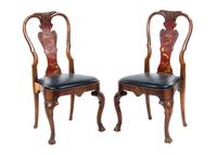 A Pair of Queen Anne Style Lacquered Side Chairs, Height 40 inches.