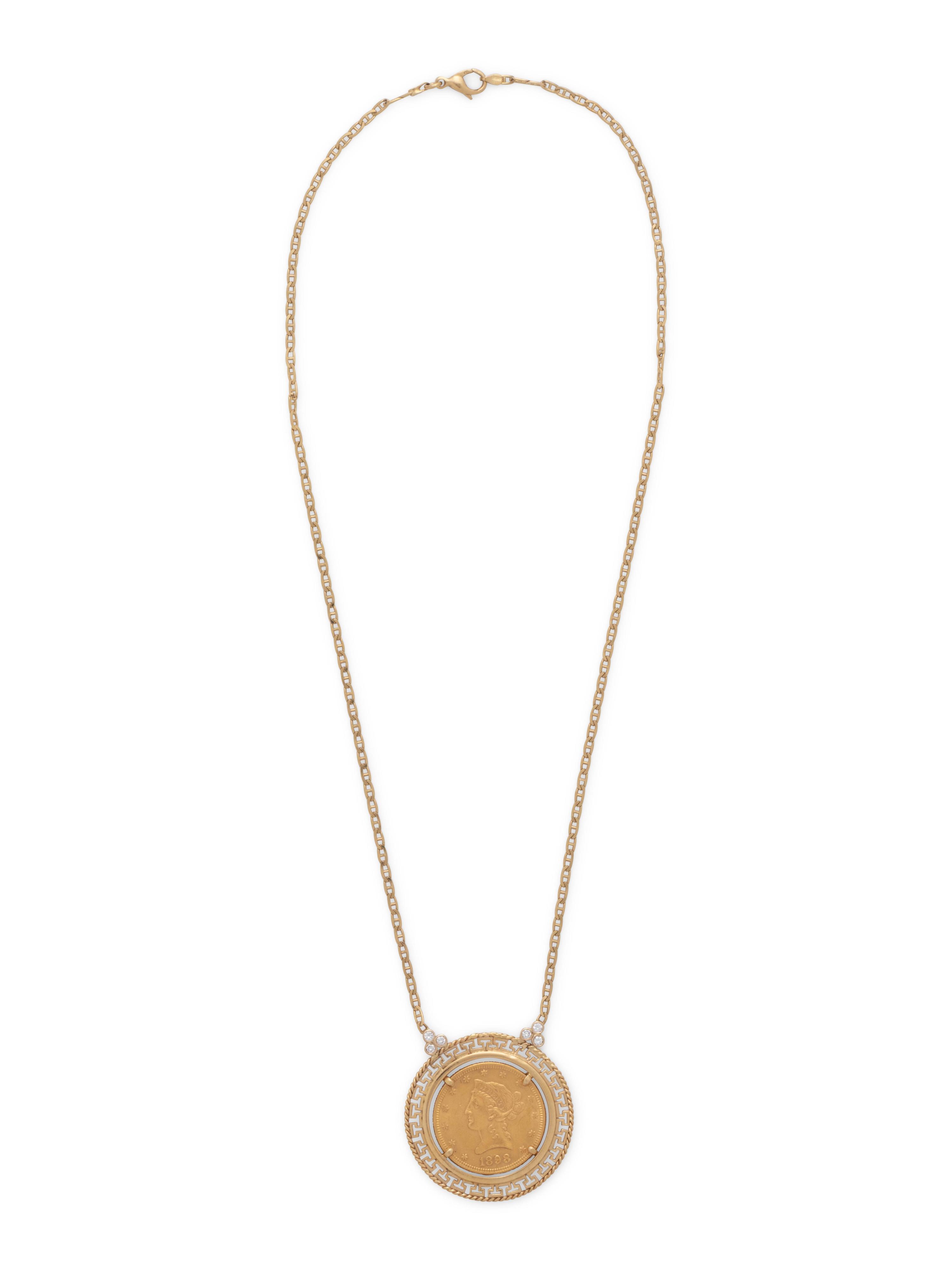 YELLOW GOLD, COIN AND DIAMOND NECKLACE