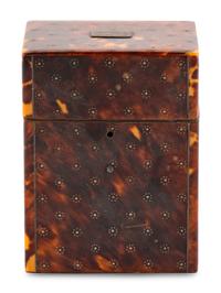 A Regency Punch Decorated Tortoise Shell Tea Caddy