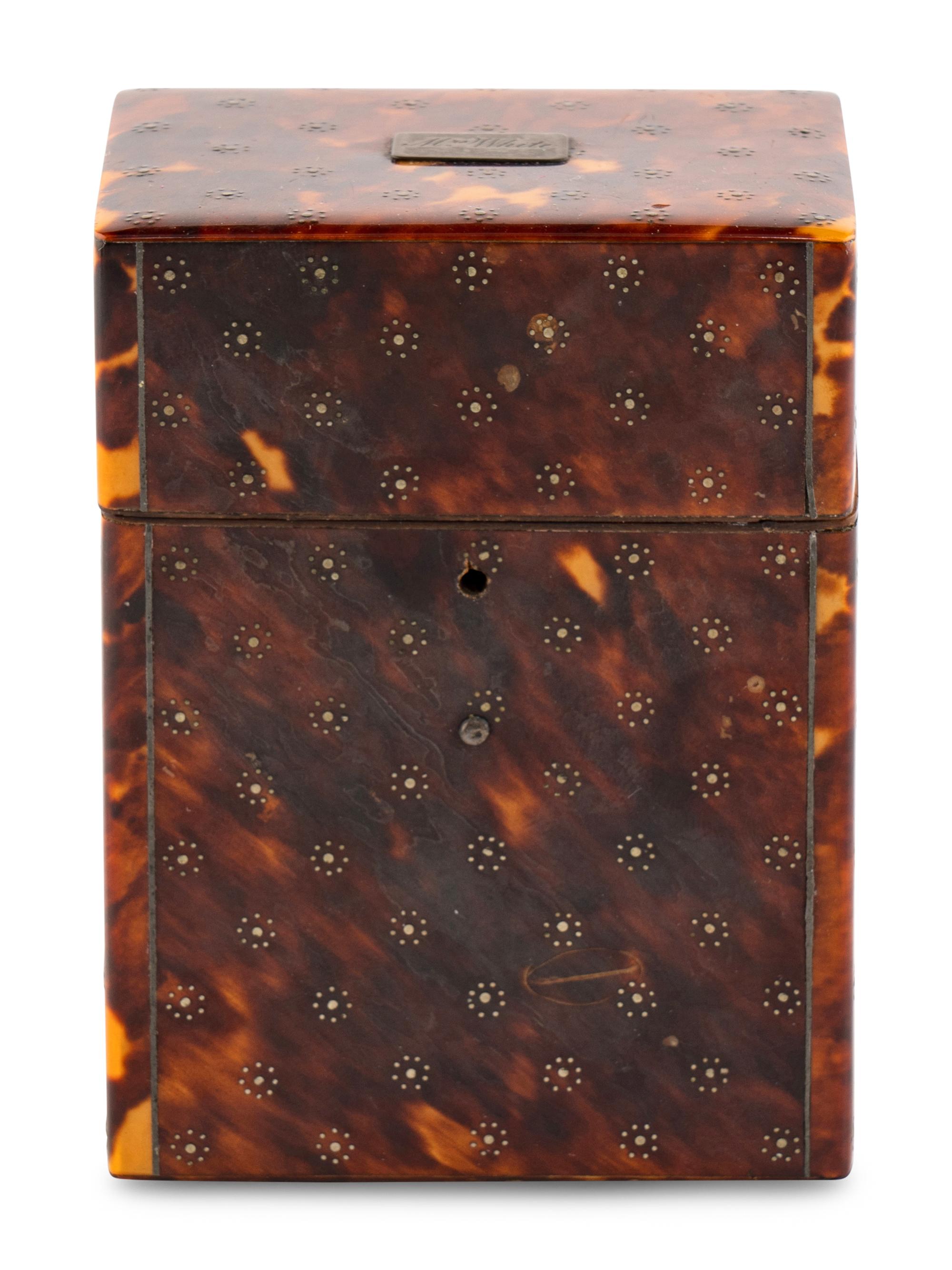 A Regency Punch Decorated Tortoise Shell Tea Caddy