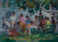 Francesco J. Spicuzza, (Wisconsin, 1883-1962), Family Picnic - Lincoln Park, Milwaukee, circa 1930's
