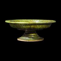 A Chinese Green Glazed Marbled Stem Dish, Possibly Tang Dynasty 或爲唐 綠釉絞胎高足盤