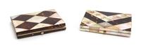 Two Mother-of-Pearl and Tortoise Shell Veneered Card Cases, Height of taller 4 3/16 inches.
