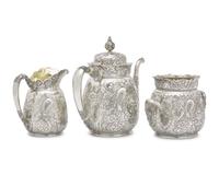 A Rare Sterling Silver Three-Piece Saracenic Tea Service