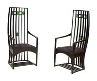 A Pair of Ebonized Highback Armchairs After Charles Rennie MackIntosh — Late 20th Century