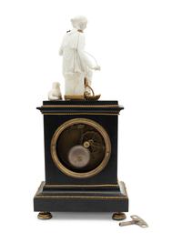 An Empire Gilt Metal Mounted Figural Mantel Clock