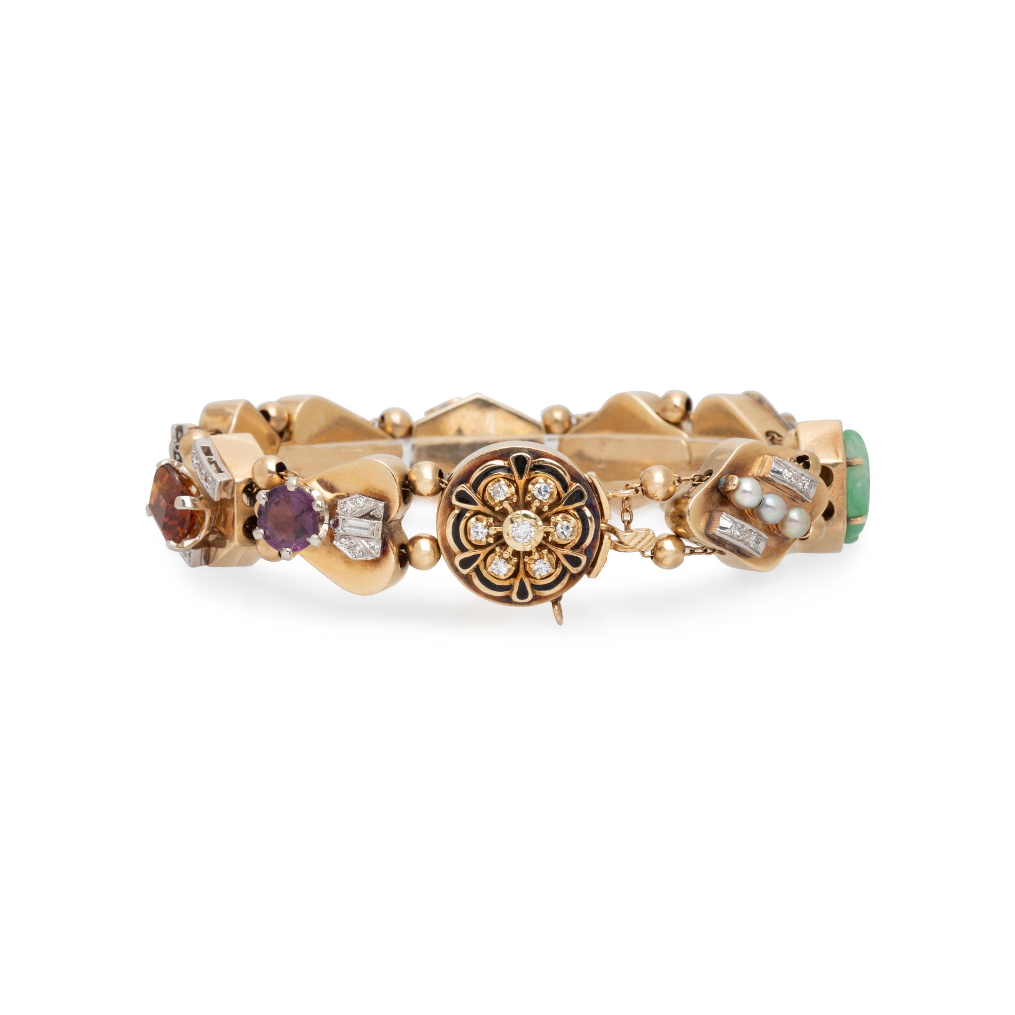 YELLOW GOLD, MULTIGEM AND DIAMOND SLIDE BRACELET