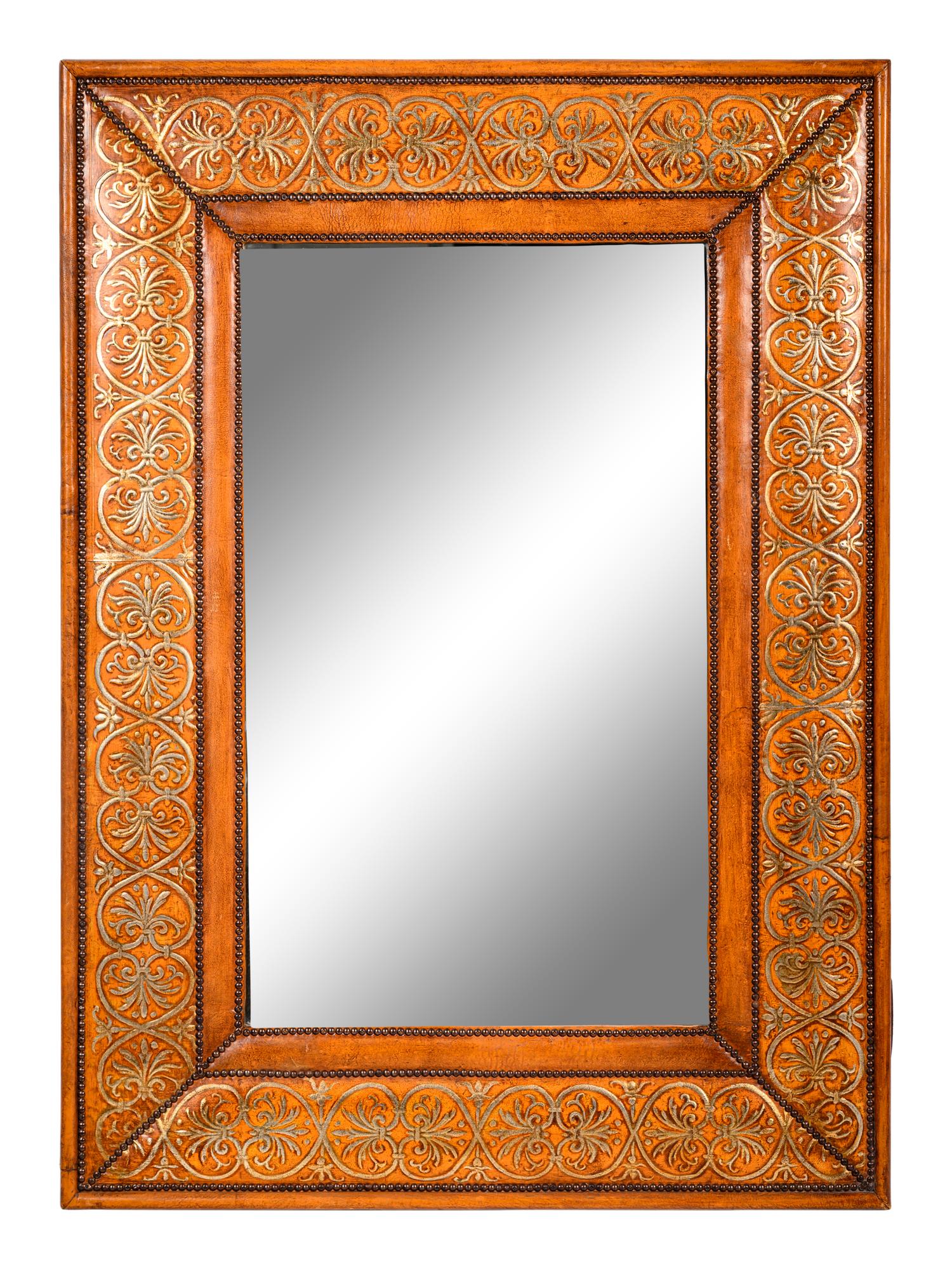 A Gilt Decorated Leather Mirror