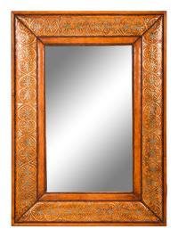 A Gilt Decorated Leather Mirror