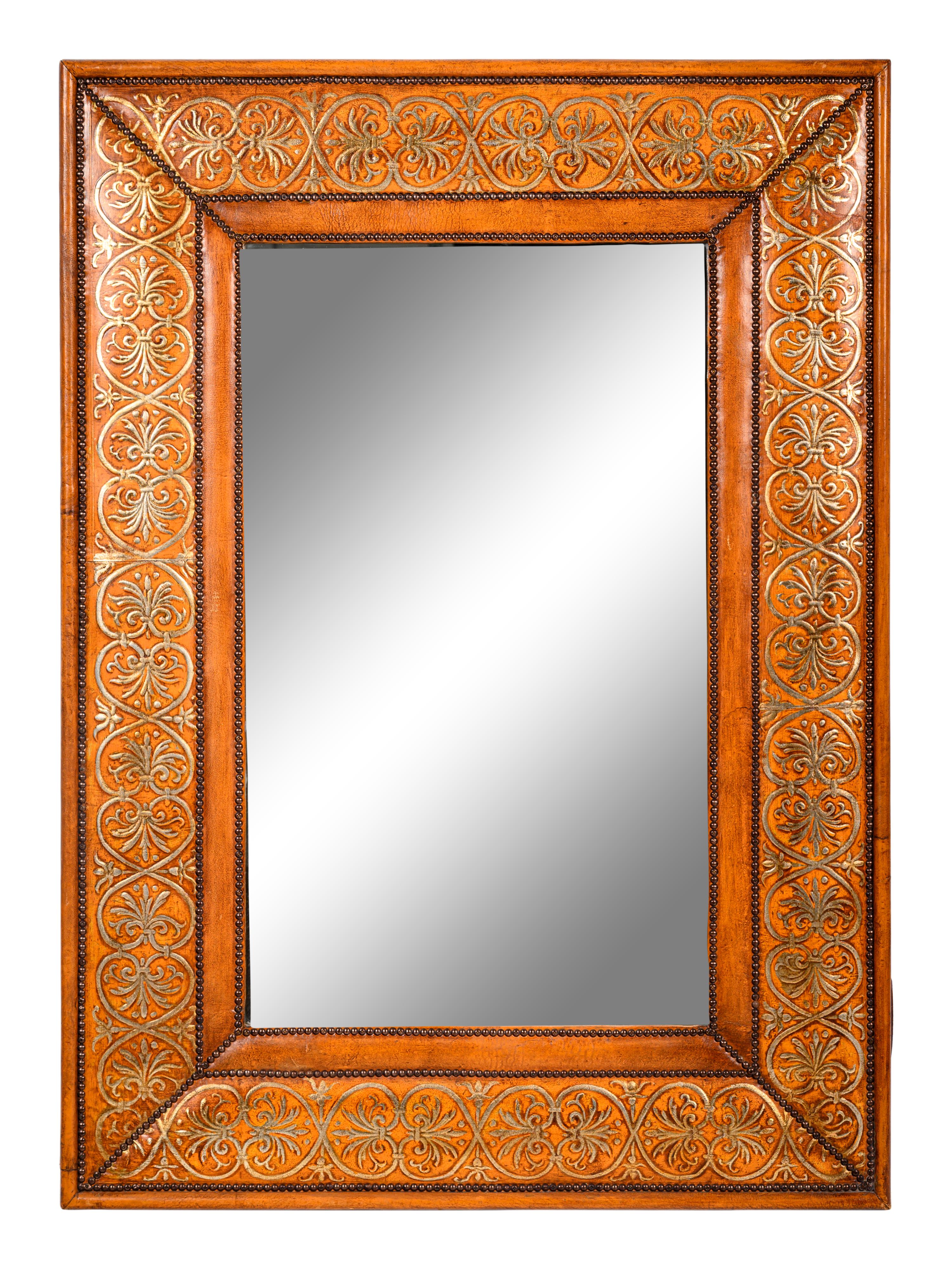 A Gilt Decorated Leather Mirror