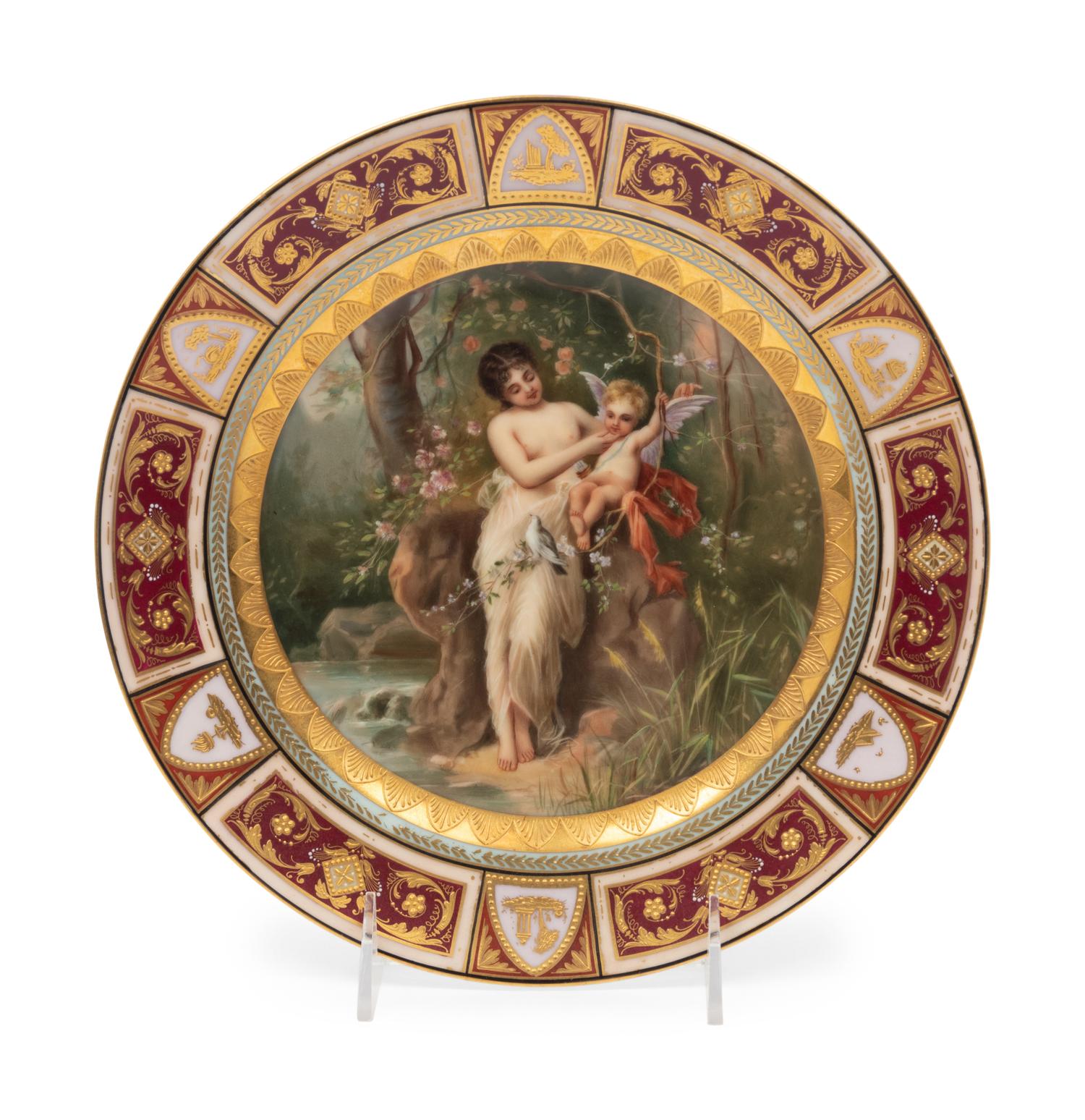 A Vienna Porcelain Plate Depicting Nymphe and Amor