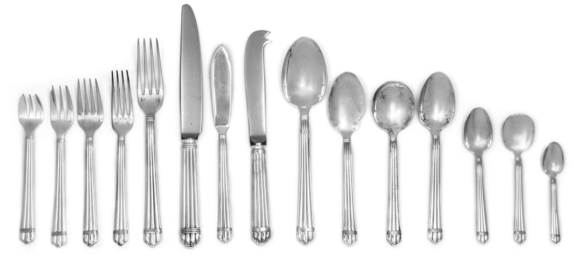 A French Silver-Plate Flatware Service, Christofle, Paris, 20th century, Aria pattern, comprising: 11 dinner knives 5 salad knives 5 bu