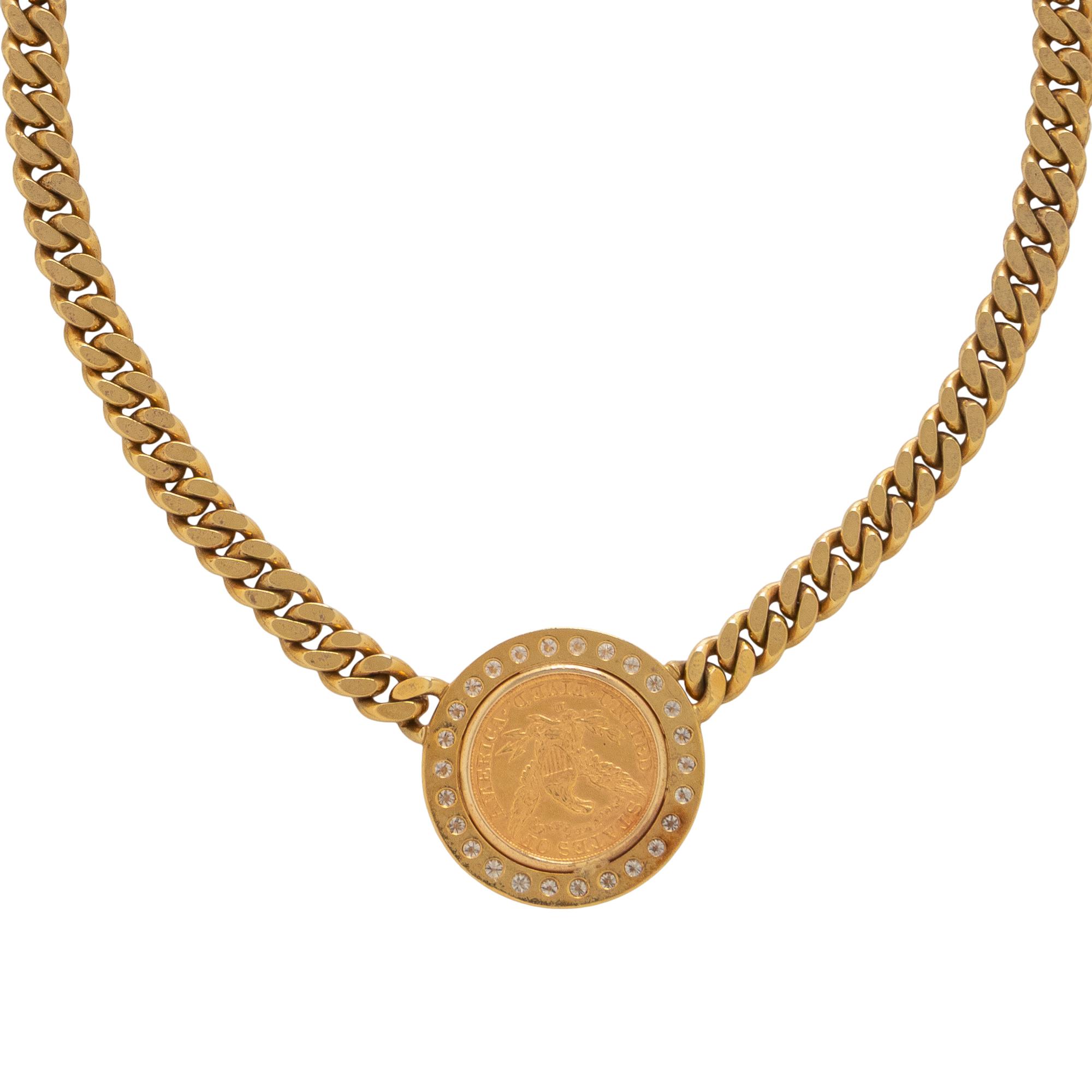 DIAMOND AND GOLD COIN NECKLACE