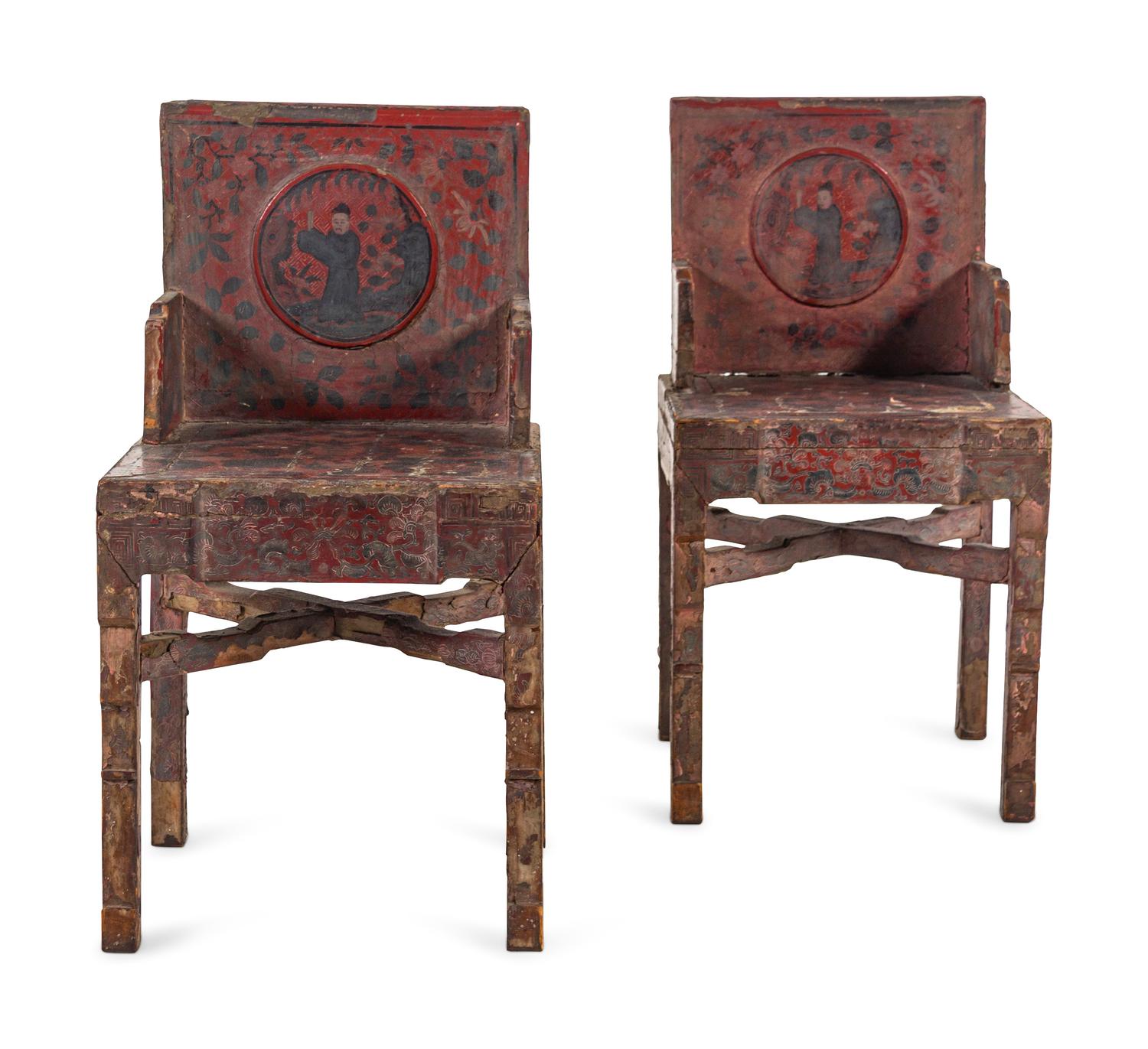 A Pair of Chinese Lacquered Armchairs
