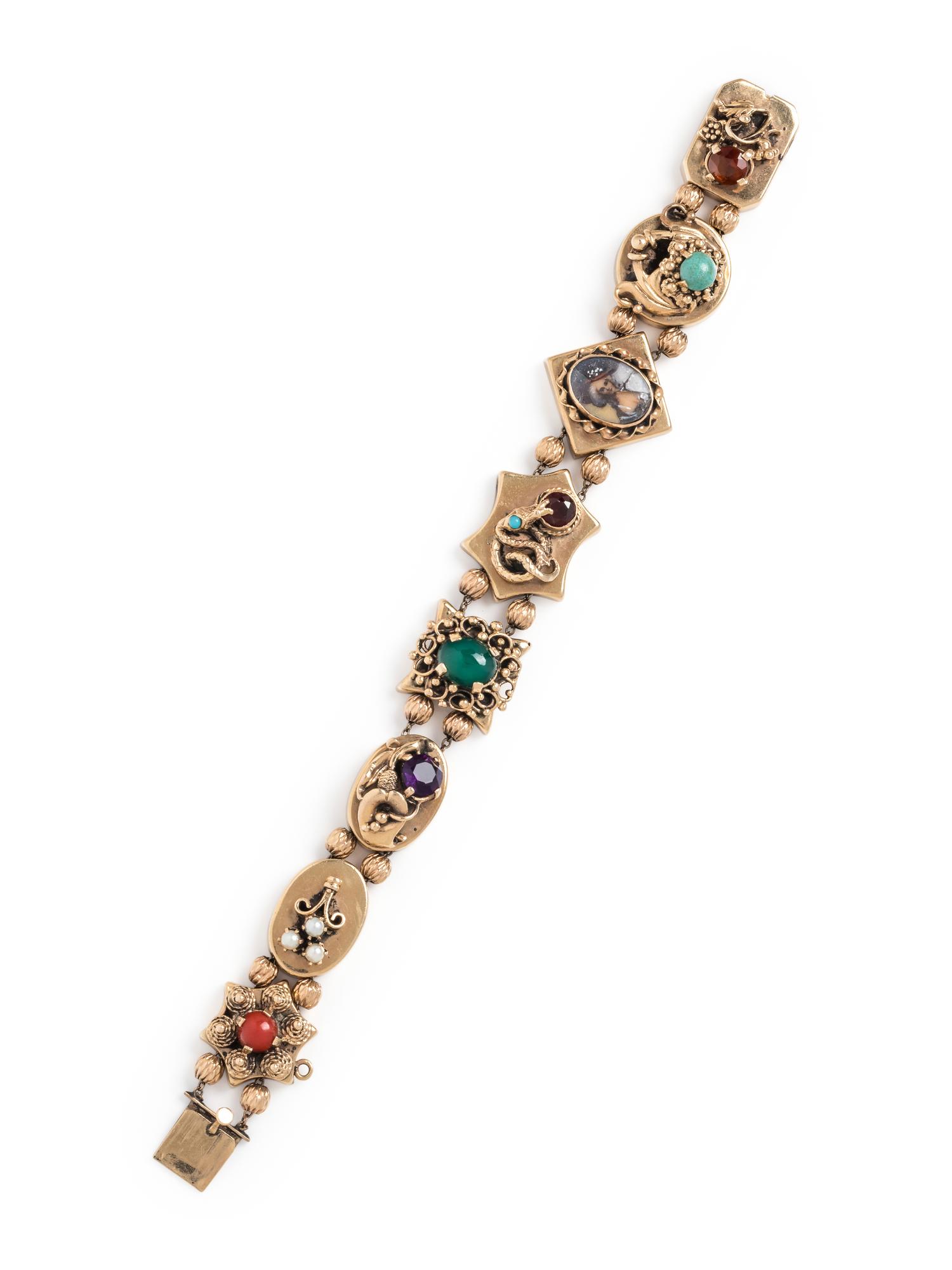 YELLOW GOLD AND MULTIGEM SLIDE CHARM BRACELET