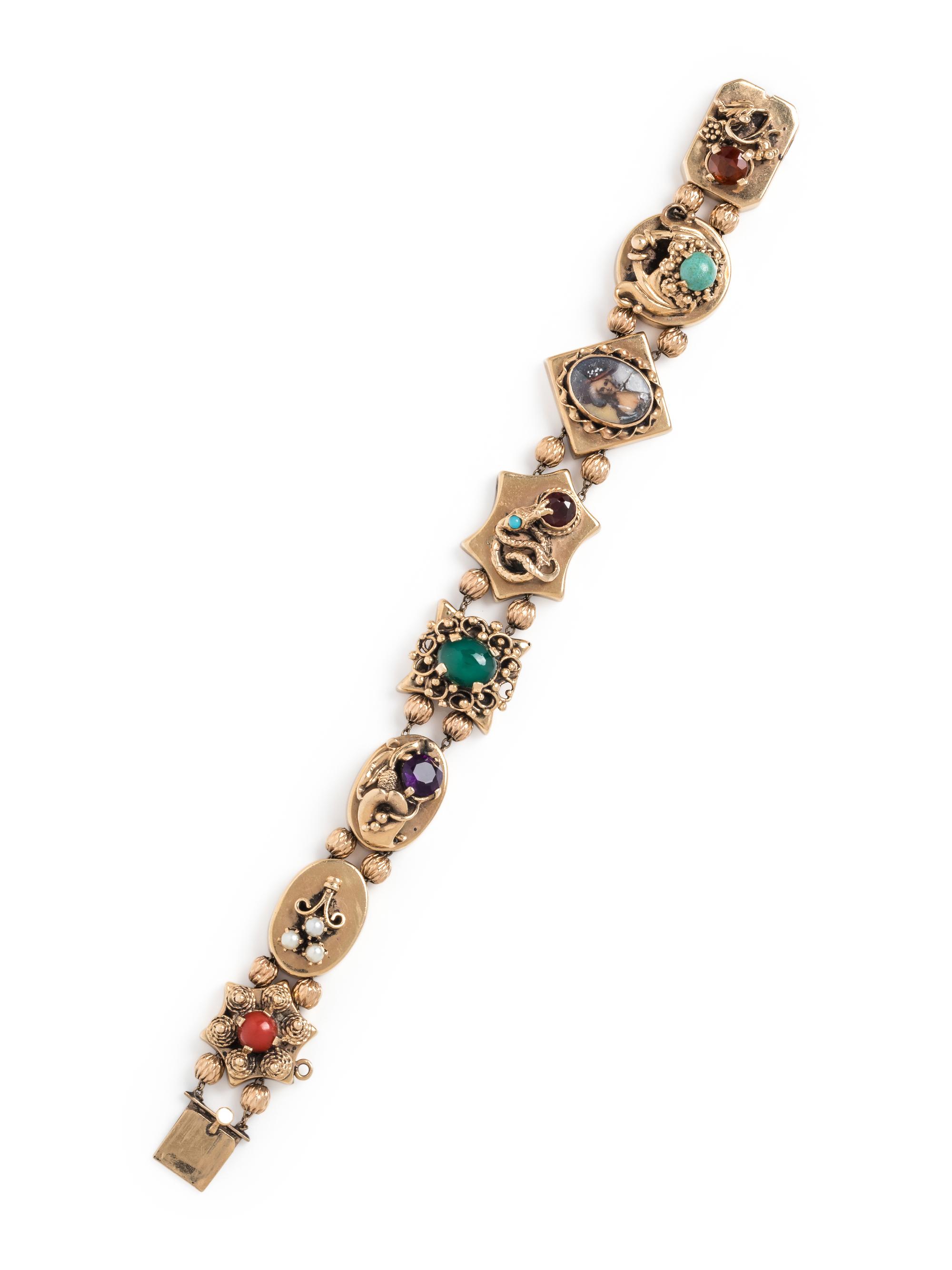 YELLOW GOLD AND MULTIGEM SLIDE CHARM BRACELET